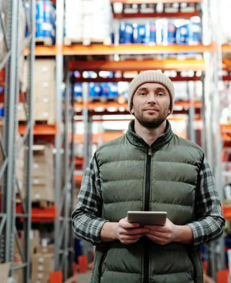 Warehouse vendor pulling parts.